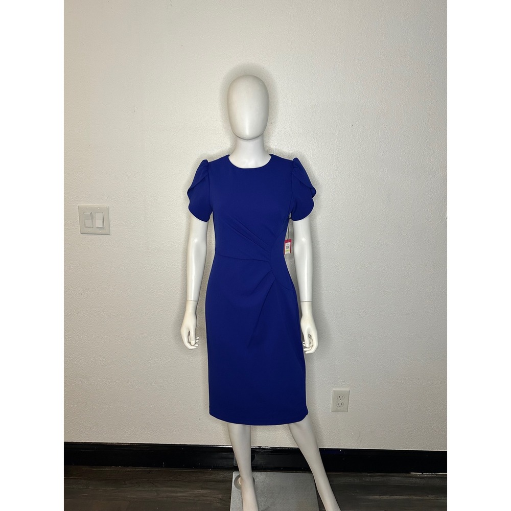 Vince Camuto Royal Blue Petal Sleeve Pleated Waist Sheath Dress